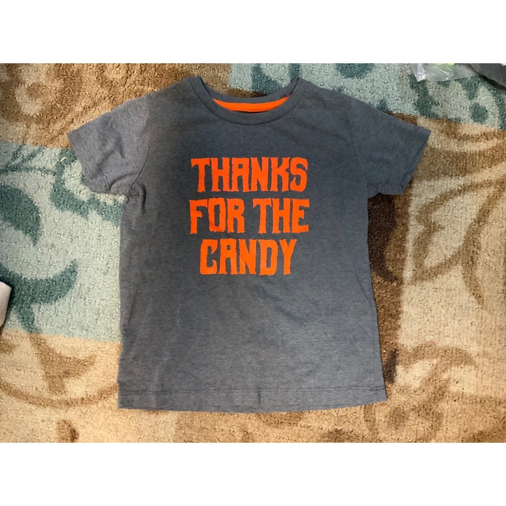 Kids XS Sz 5 Halloween T Shirt Thanks For‎ The Candy Gray Orange Costume